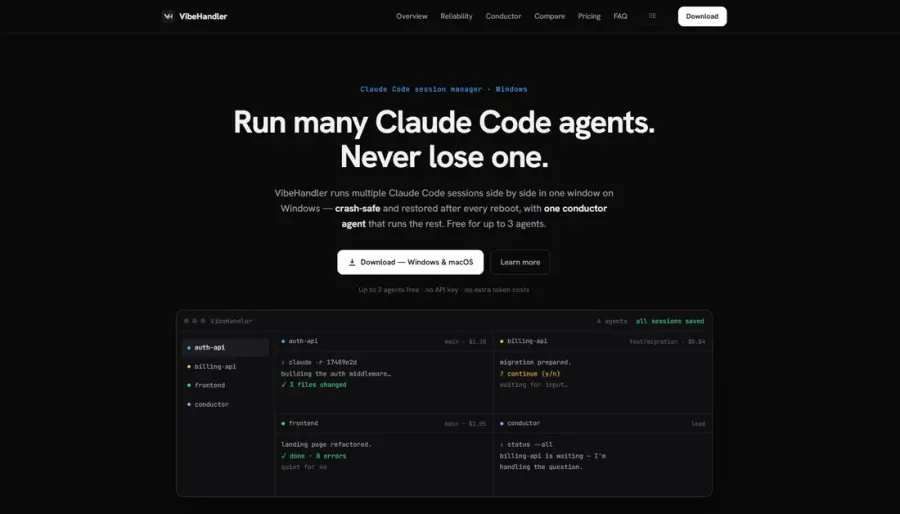 Screenshot vibehandler.com